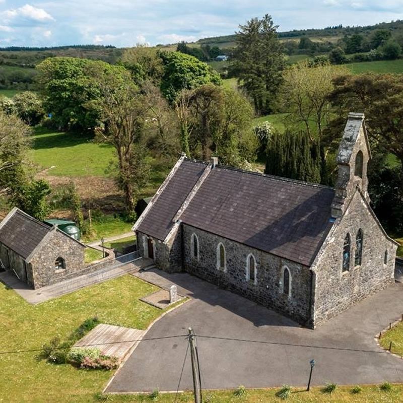Aerial view of New Ballagh Centre and its rural surroundings